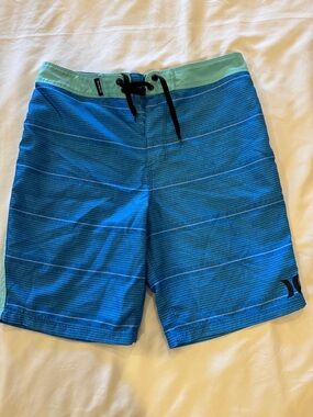 Hurley Boy’s  Blue and Aqua Stripe Boardshorts